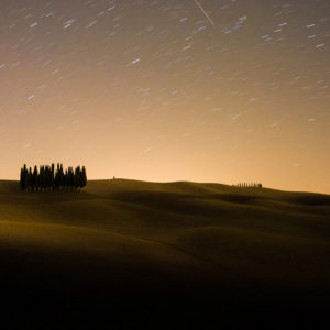 Una lunga esposizione notturna del famoso boschetto dei cipressi in Val d'Orcia (Toscana 2008)