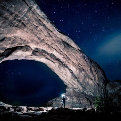 L'arco naturale della "North Window", nel parco nazionale di Arches, nello Utah (USA 2019)